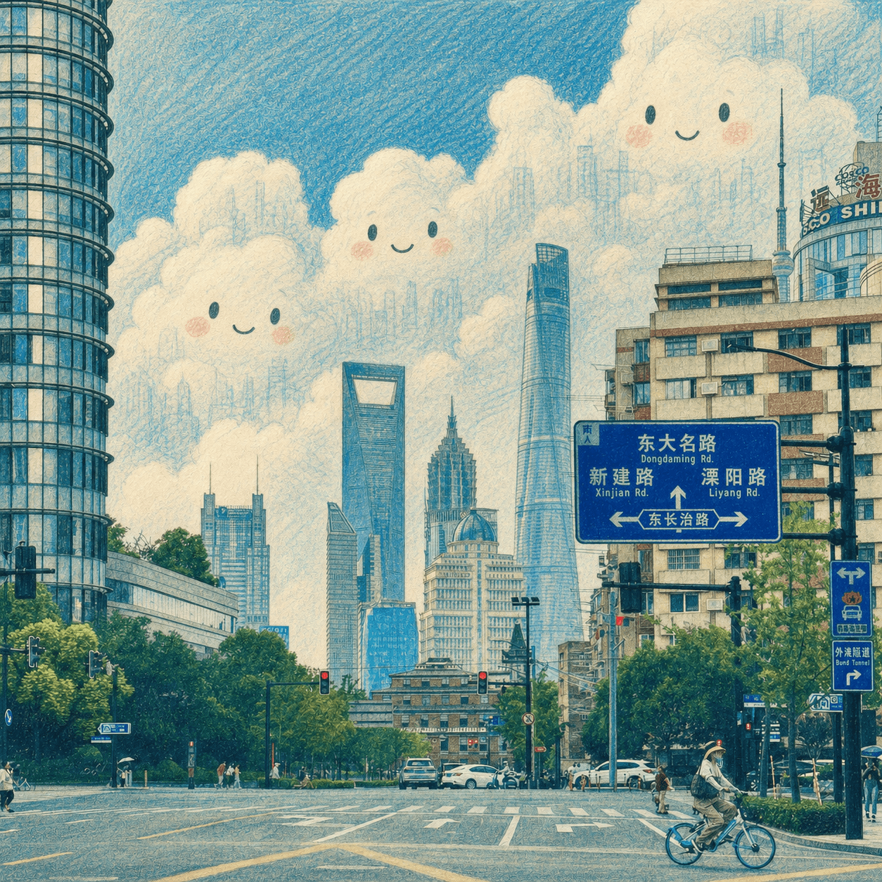 城市上空的云朵守护者